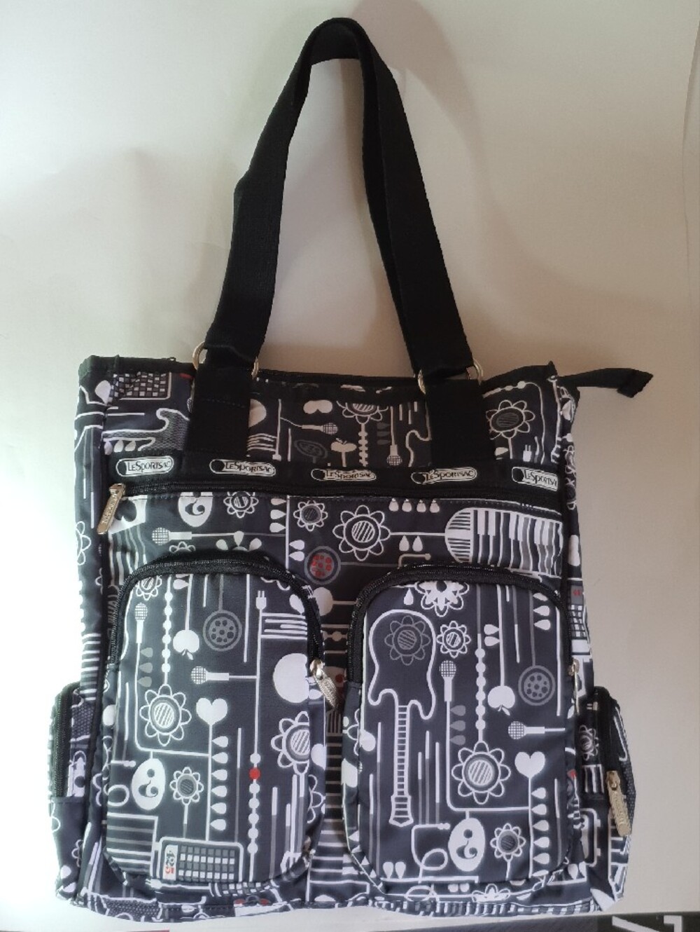 Lesportsac Black and White Graphic Large Tote